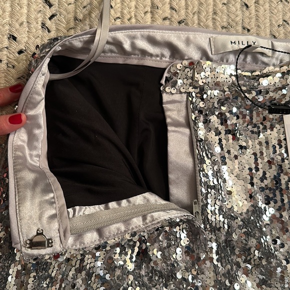 Milly Silver Sequin Pants. NWT sz 0 slightly cropped, skinny fully lined! - Picture 9 of 10